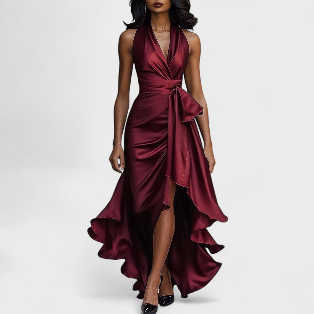 Ema - Svečana satenasta obleka z volančki