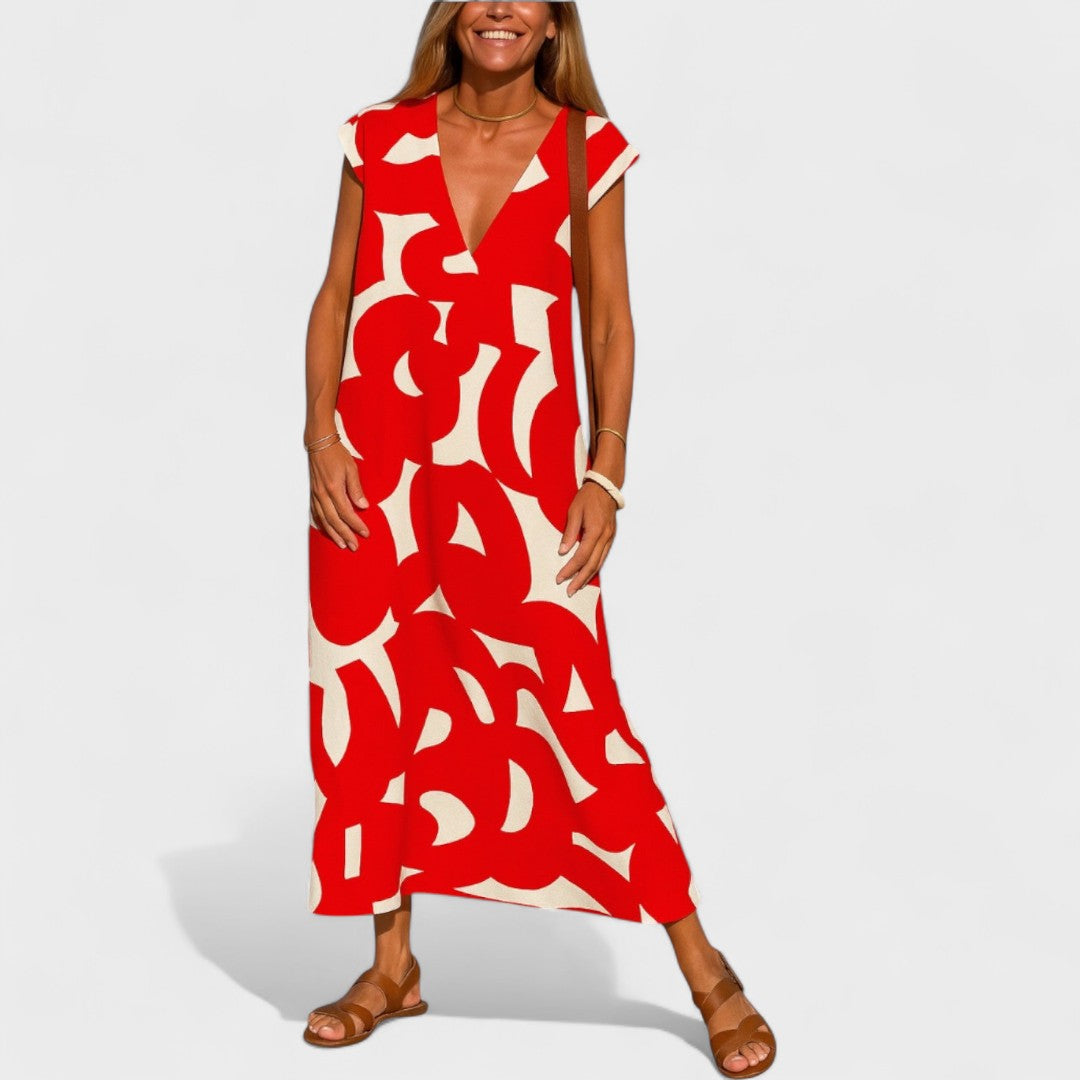 Magdalena - Dolga Obleka z Umetniškimi Motivi