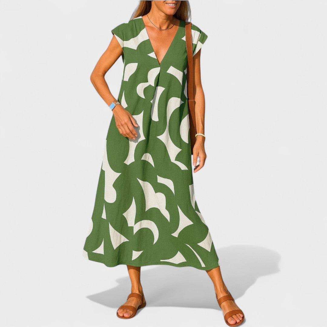 Magdalena - Dolga Obleka z Umetniškimi Motivi