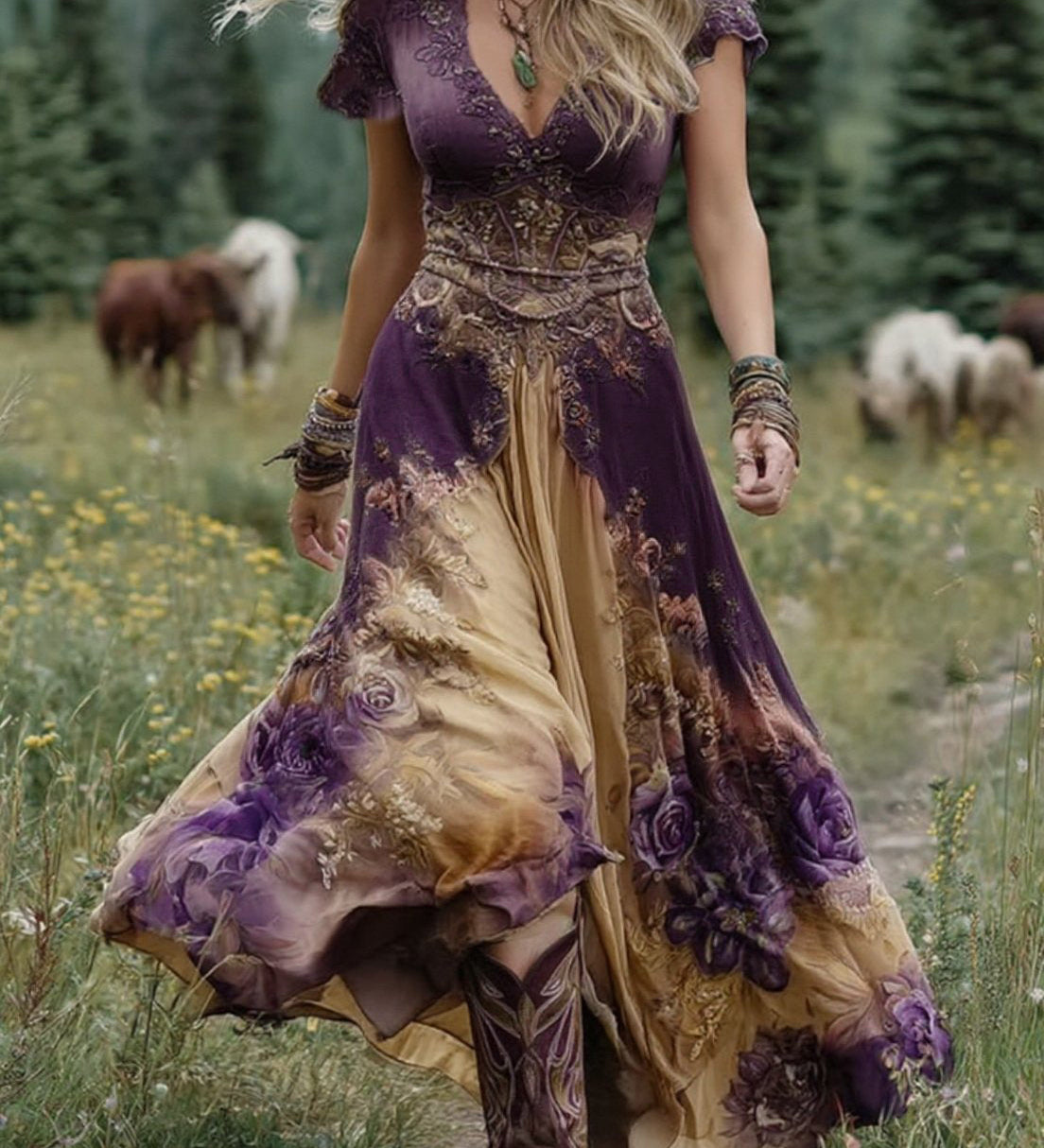 Marcina - Elegantna maksi obleka s cvetličnimi odtenki