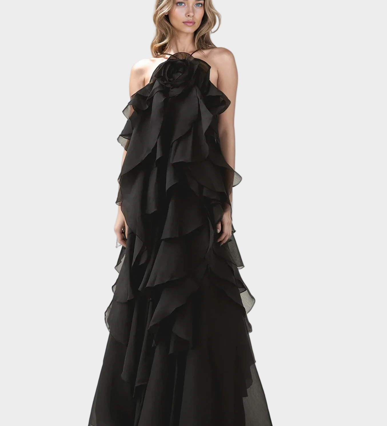 Dolga obleka s romantičnim pridihom in aristokratskim stilom.