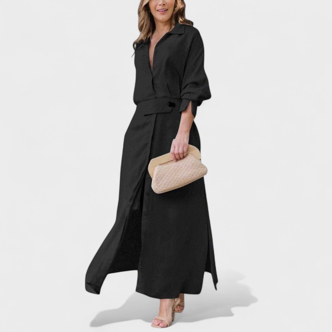 Gordana - Elegantna dolga obleka z V-izrezom" bi lahko prepisali kot: "Gordana - Elegantna dolga obleka z V-izrezom za poseben dogodek.