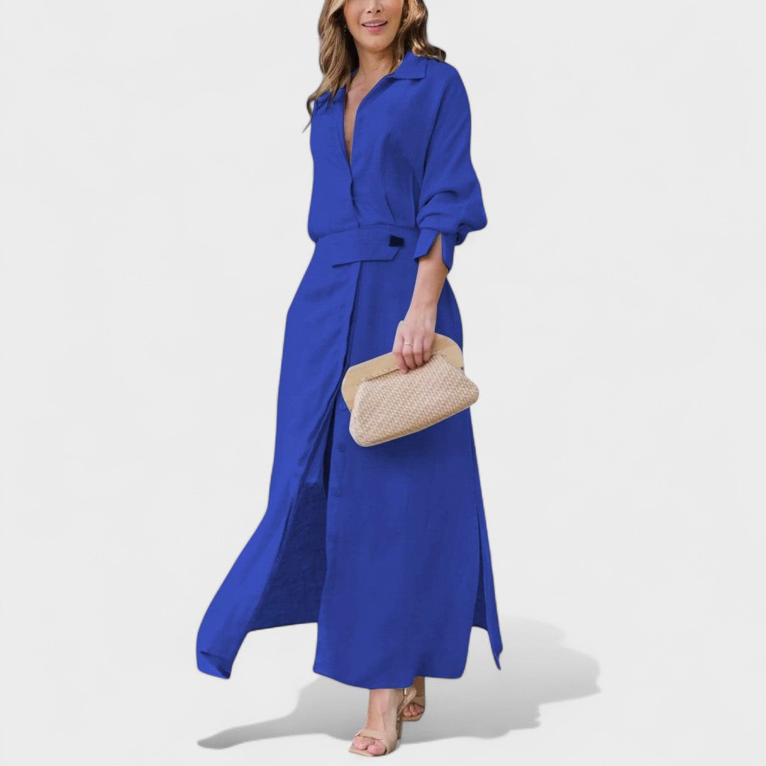 Gordana - Elegantna dolga obleka z V-izrezom" bi lahko prepisali kot: "Gordana - Elegantna dolga obleka z V-izrezom za poseben dogodek.