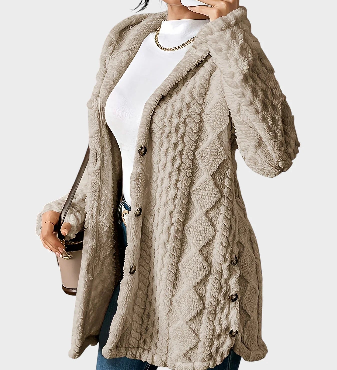 Vesna - Plišast kardigan s kapuco