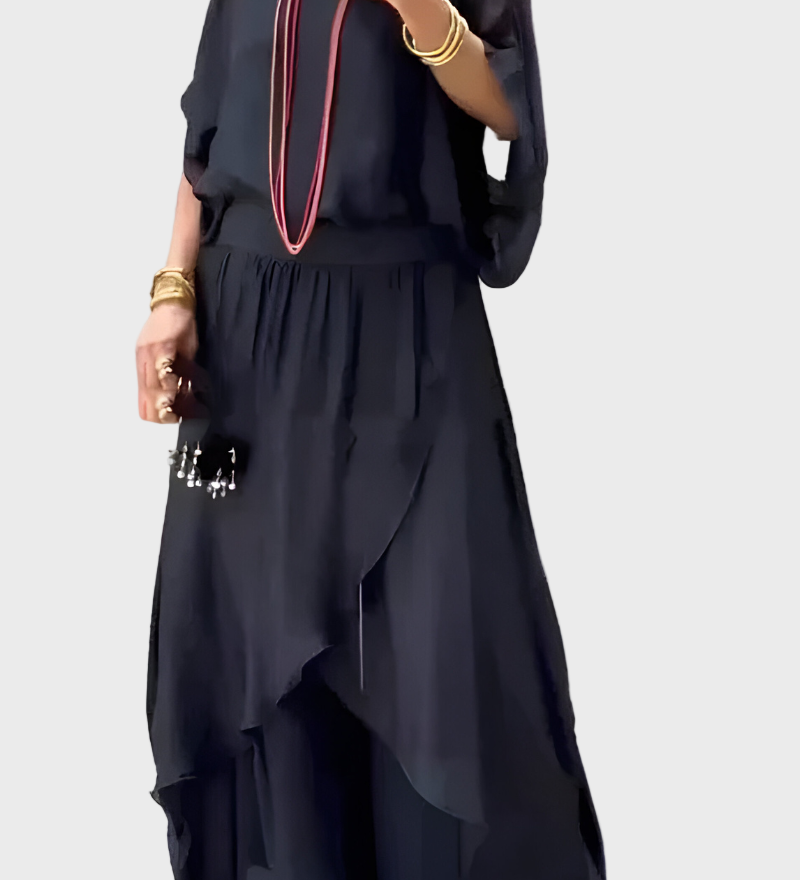 Šifonska dvodelna krila z raztrganimi širokimi hlačami