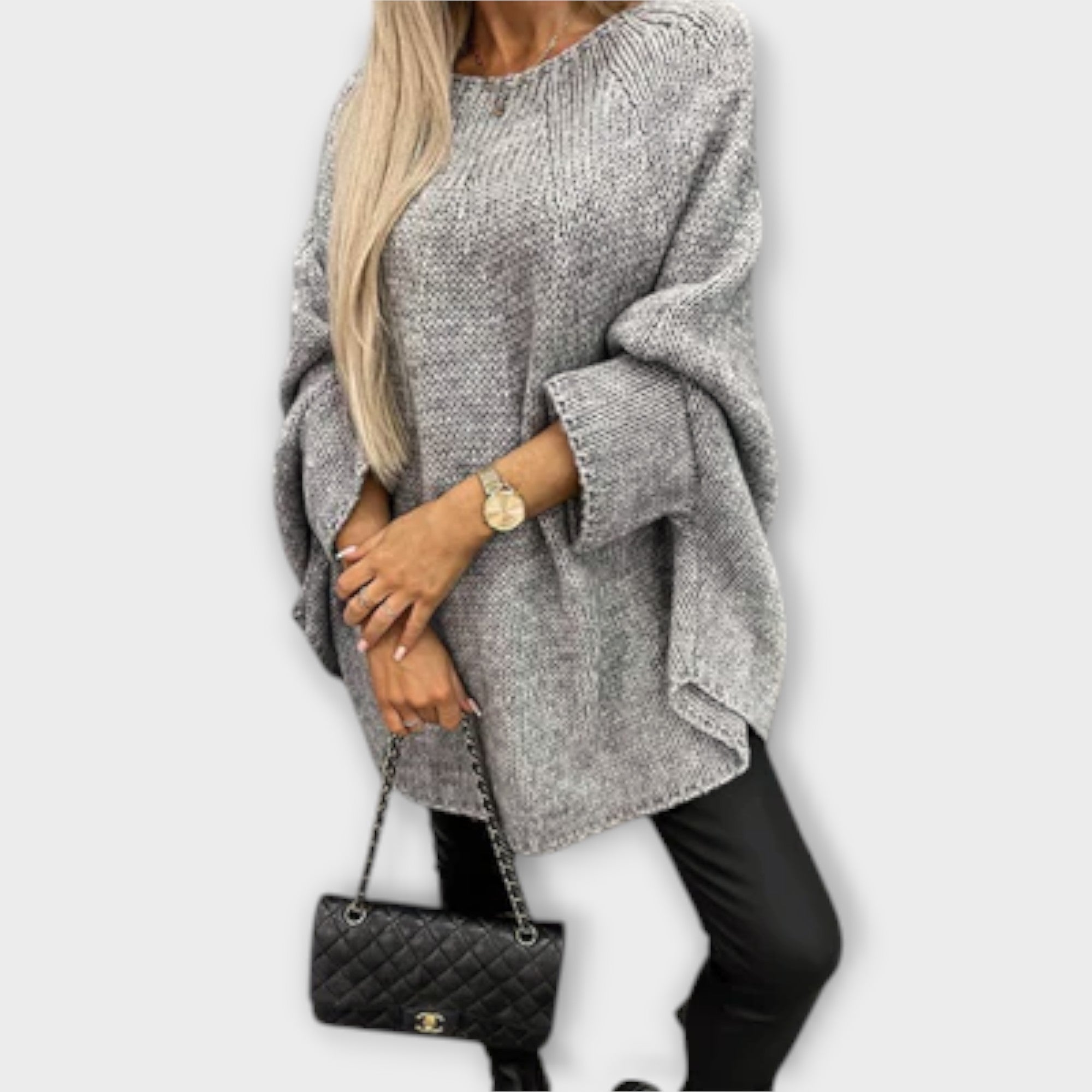 Izabel - Eleganten ženski pulover s krožnim izrezom" lahko prepišemo kot:

 "Izabel - Elegantni ženski pulover s krožnim izrezom
