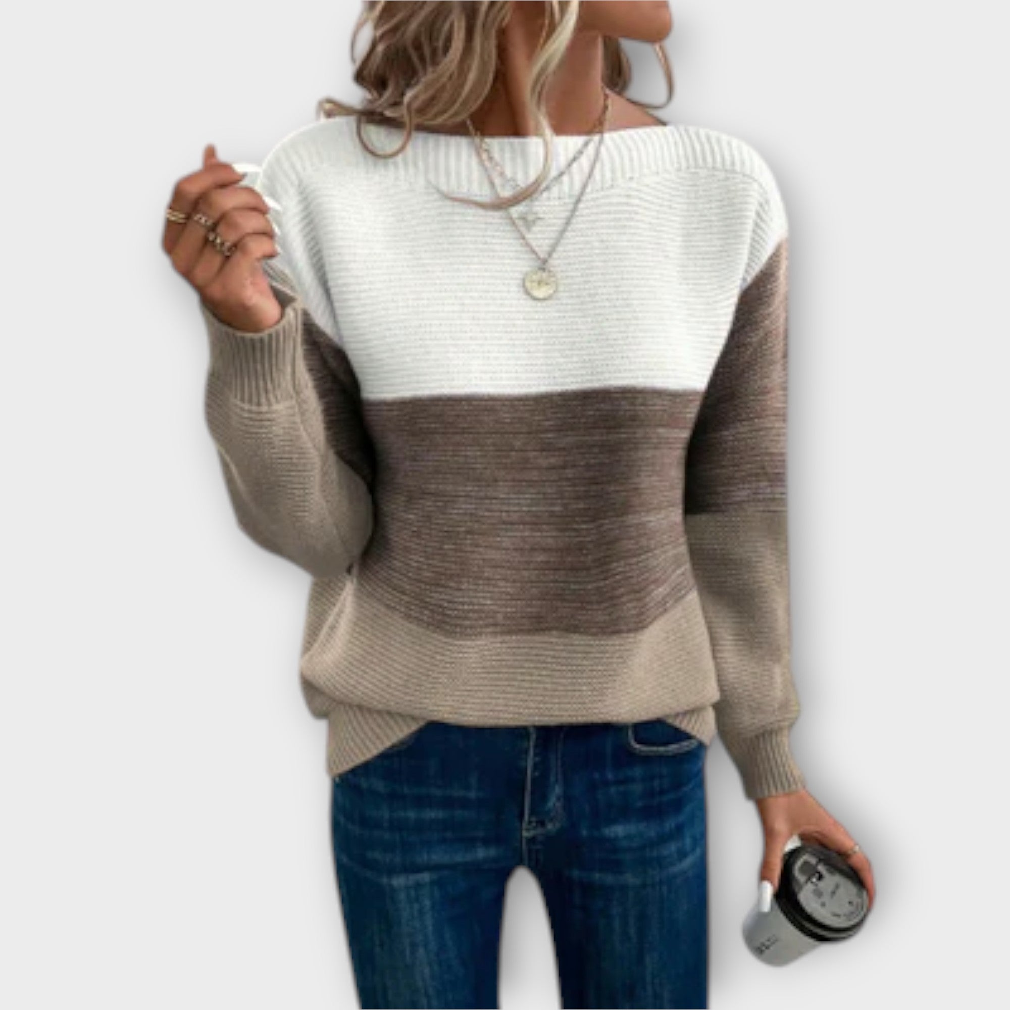 Clara - Elegantni trirazlični pulover v patchwork slogu