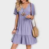 Καλοκαιρινό Φόρεμα Boho με Πιέτες και Κοντό Μανίκι