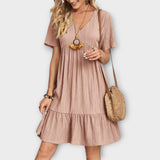 Καλοκαιρινό Φόρεμα Boho με Πιέτες και Κοντό Μανίκι