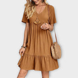 Καλοκαιρινό Φόρεμα Boho με Πιέτες και Κοντό Μανίκι
