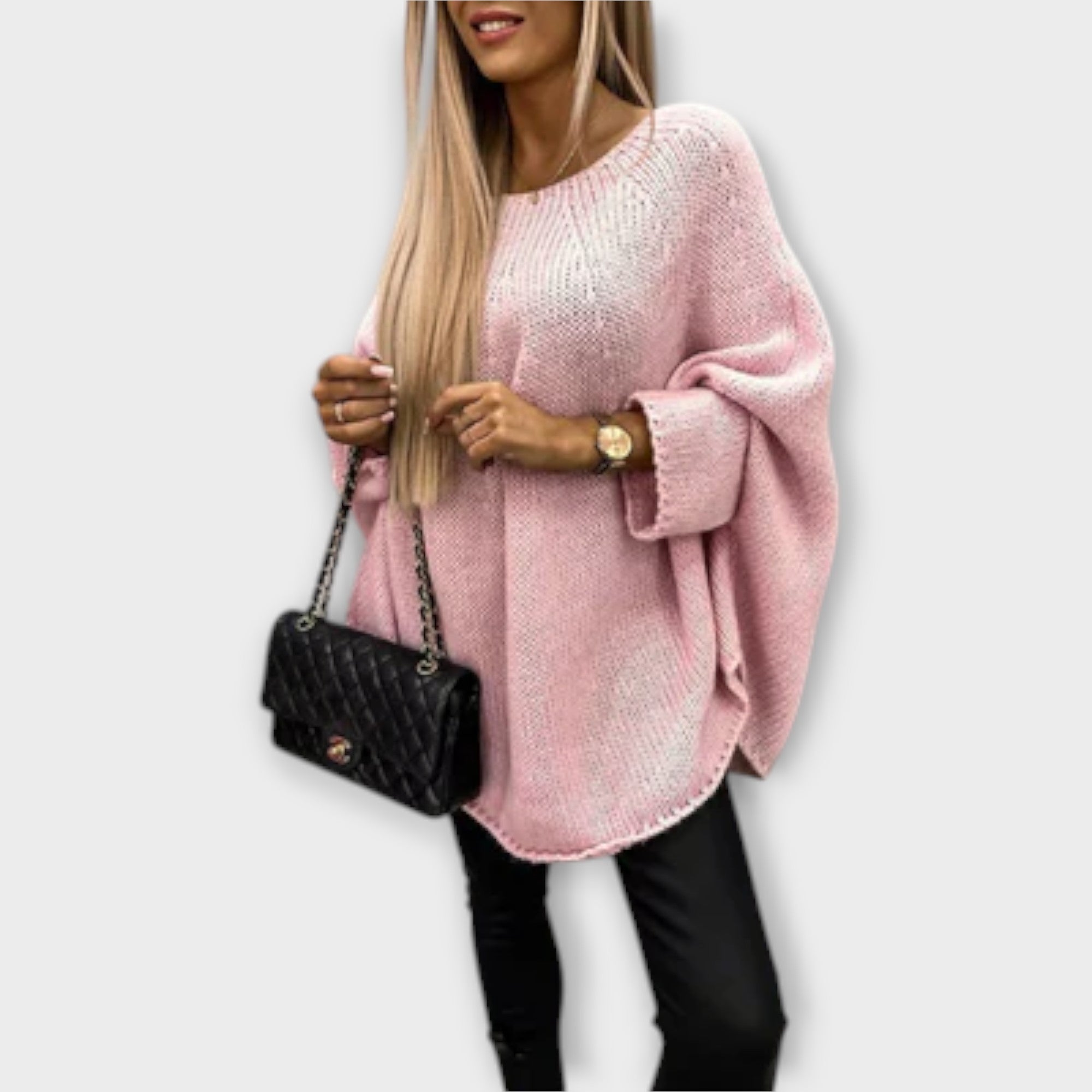 Izabel - Eleganten ženski pulover s krožnim izrezom" lahko prepišemo kot:

 "Izabel - Elegantni ženski pulover s krožnim izrezom