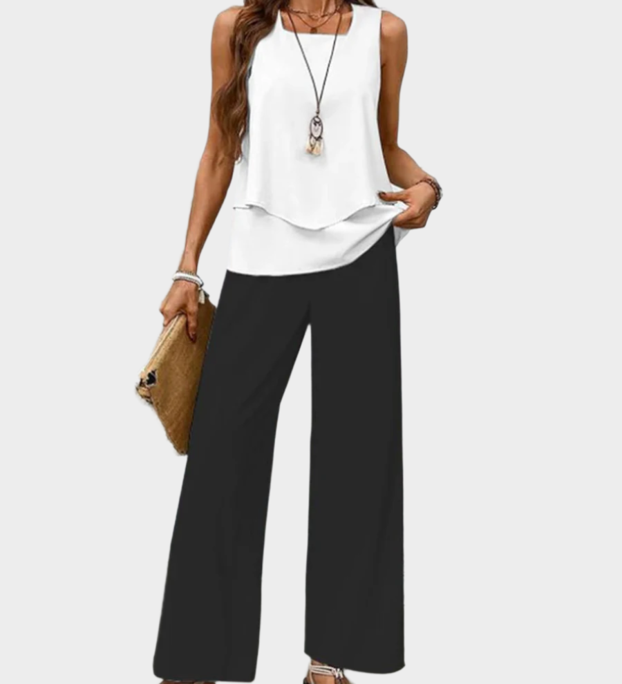 Poletni komplet s brezrokavim topom in hlačami s vzorci