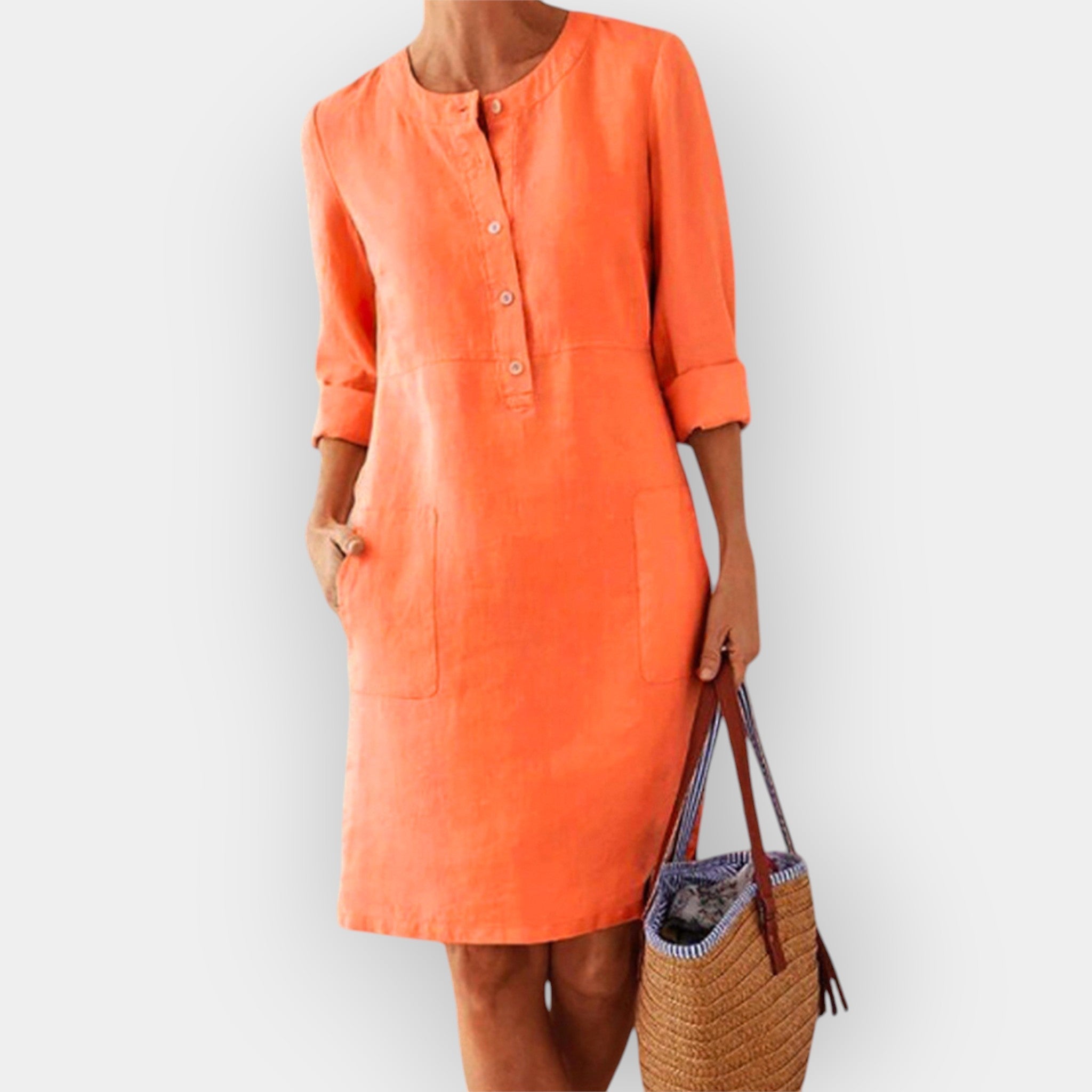 Elegantna bombažna midi obleka s preprostim dizajnom