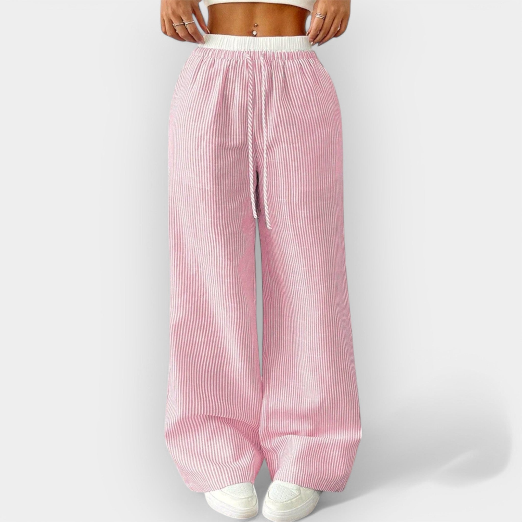 Široke črtaste hlače