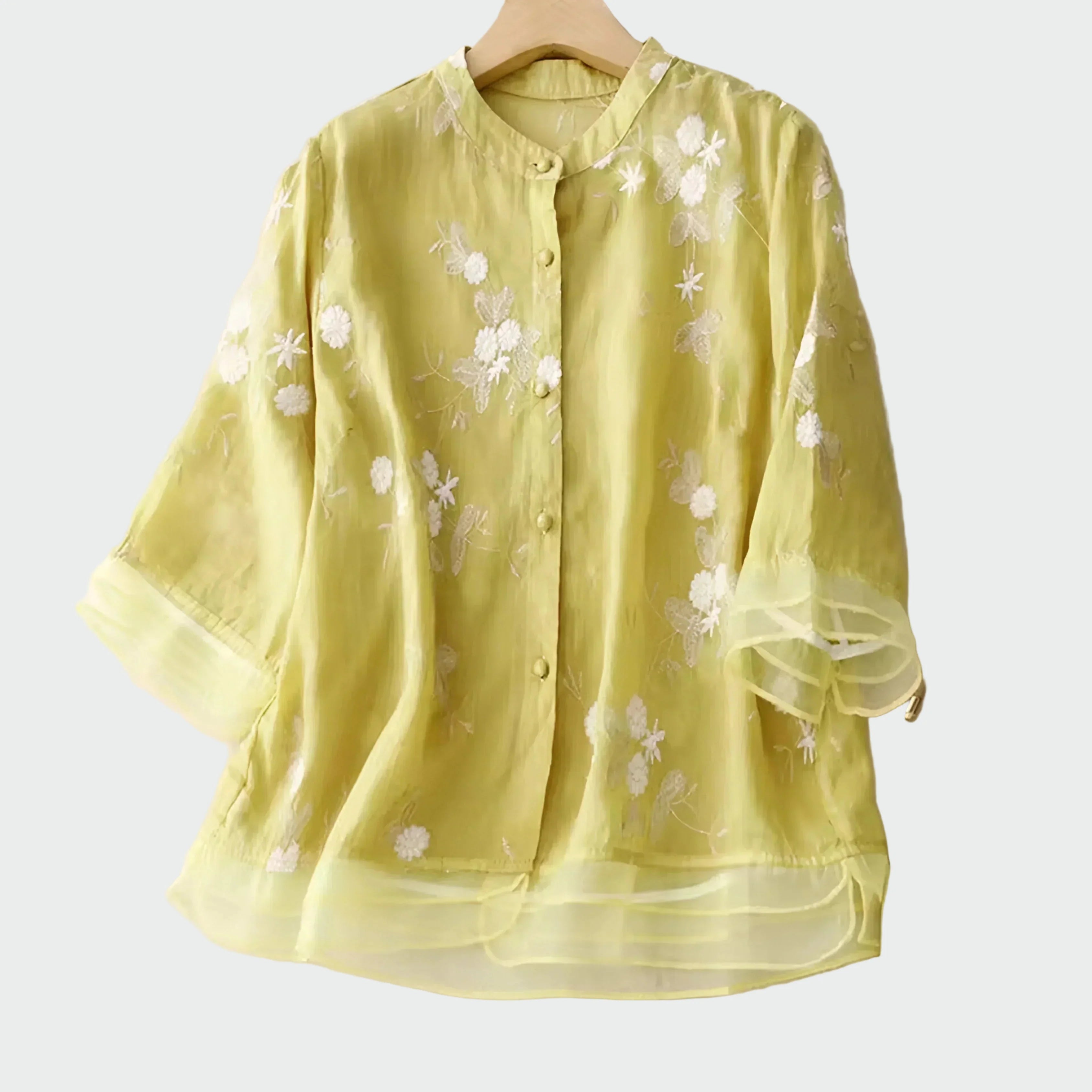 Bombažna bluzica z izšivanim cvetličnim vzorcem