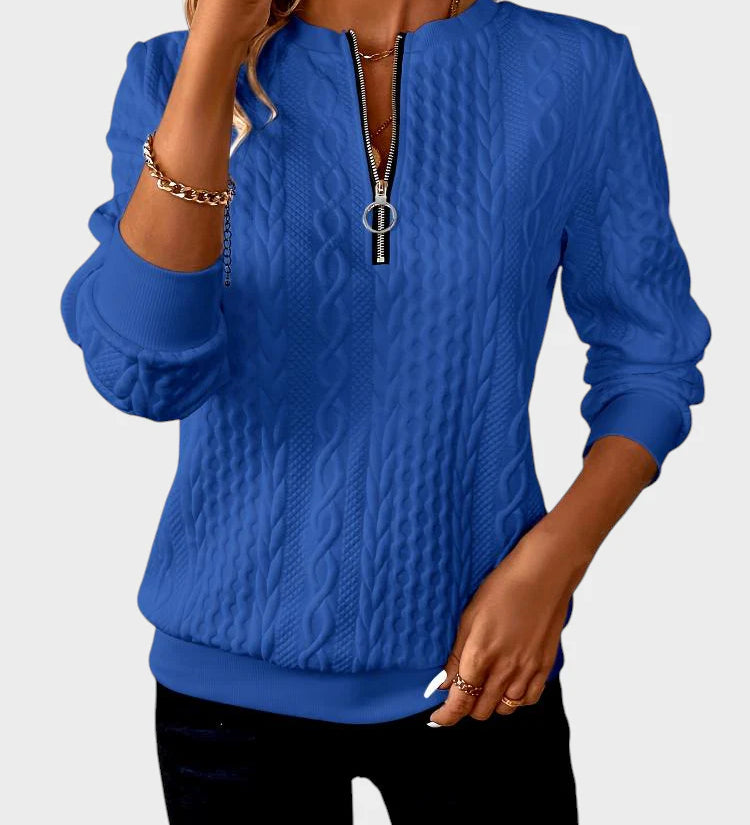 Ivana - Ženski pulover z zadrgo in pletenjem 