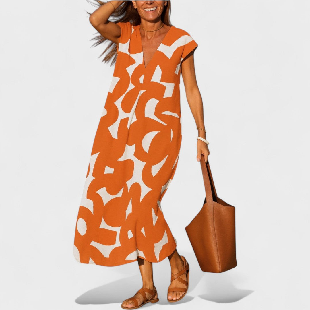 Magdalena - Dolga Obleka z Umetniškimi Motivi