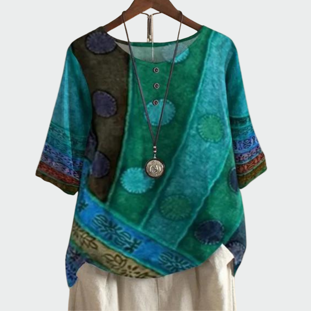 Mehka bluza z umetniškim vzorcem