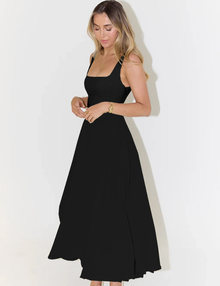 Elegantna midi obleka s romantičnim krojem