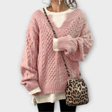 Lili - Oversized Pleten Sweater z Pleteničnim Vzorcem