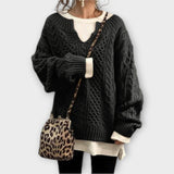 Lili - Oversized Pleten Sweater z Pleteničnim Vzorcem