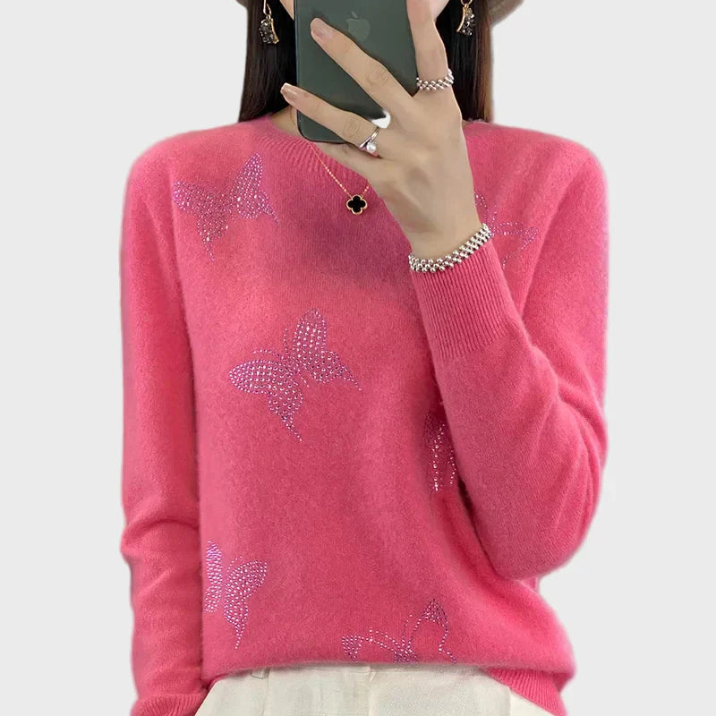 Metuljni – Pleteni pulover z motivom metuljev