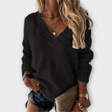 "Jane - Udoben Pulover z V-izrezom" can be rewritten as "Jane - Comfort V-Neck Sweater".