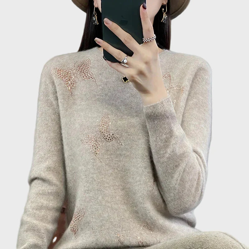 Metuljni – Pleteni pulover z motivom metuljev