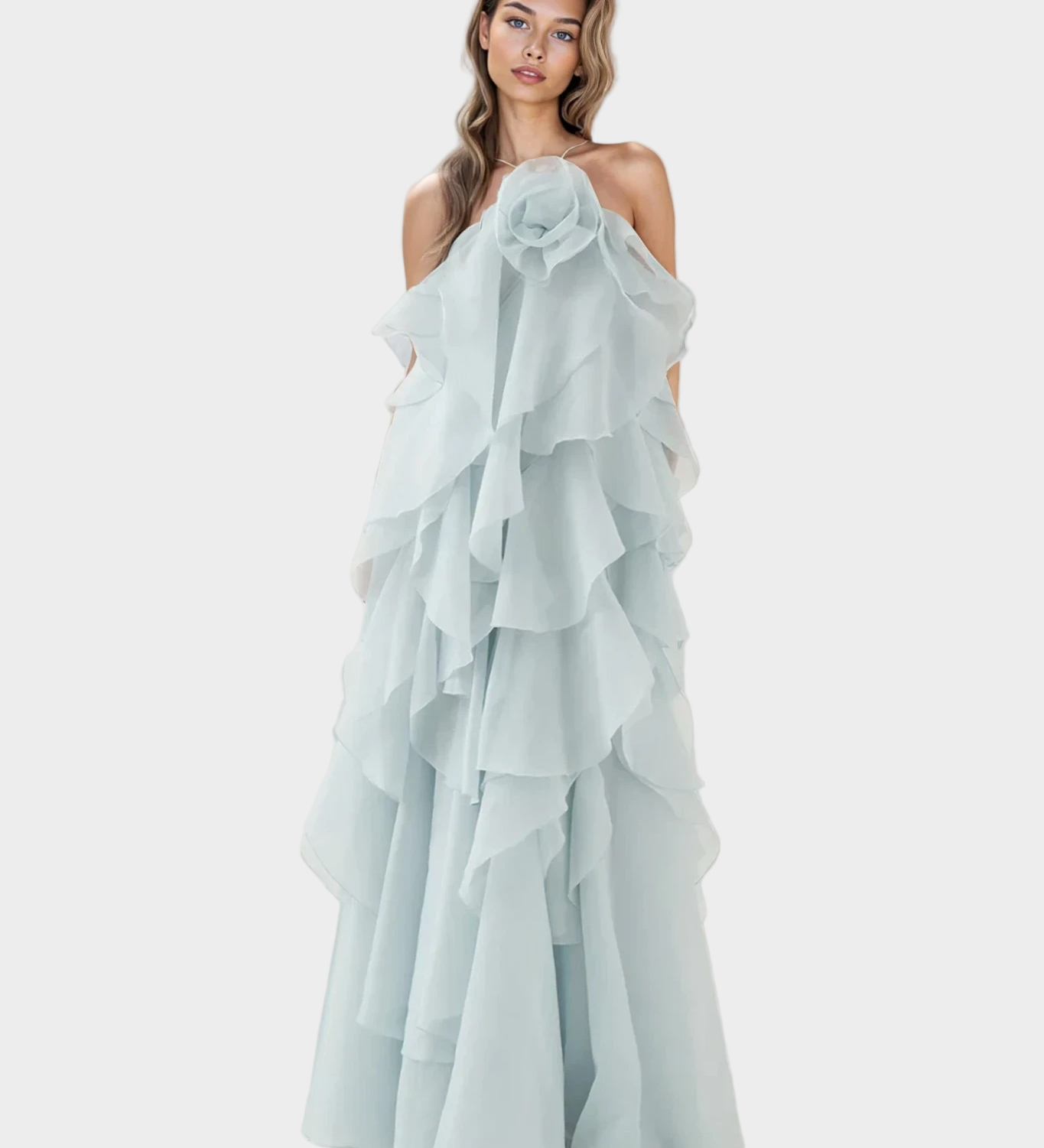 Dolga obleka s romantičnim pridihom in aristokratskim stilom.