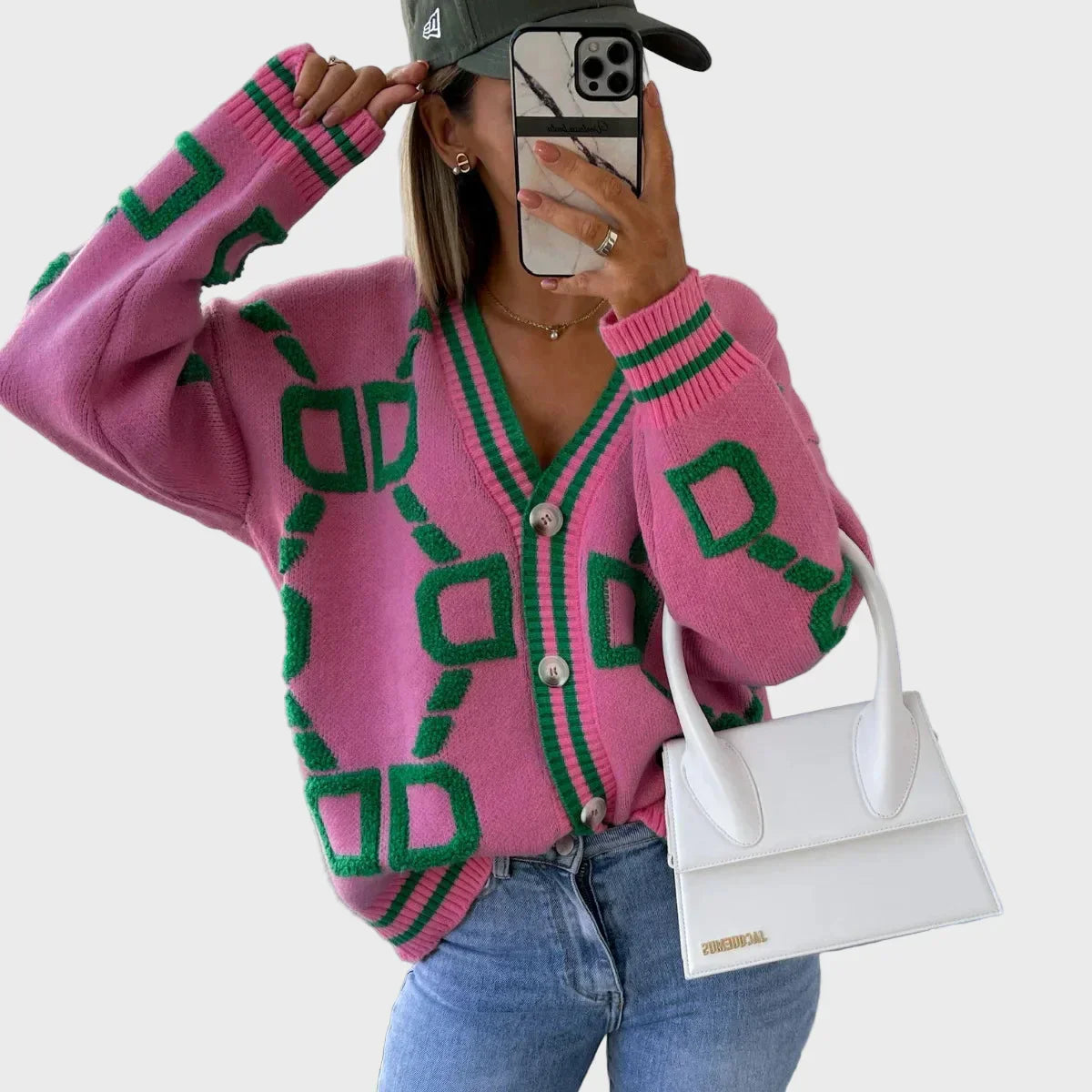 Modern – Pleteni jopič z geometrijskim motivom