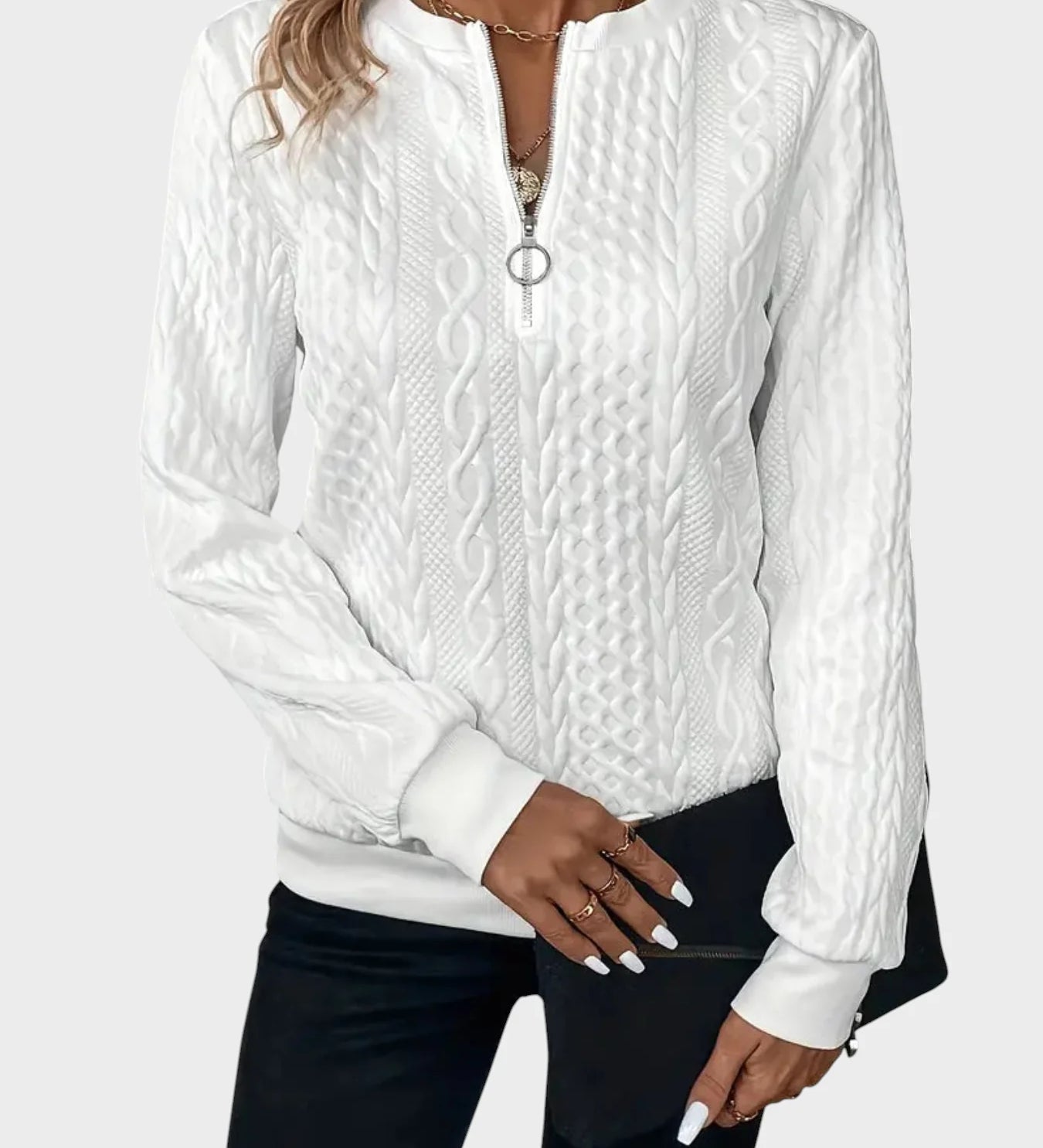 Ivana - Ženski pulover z zadrgo in pletenjem 