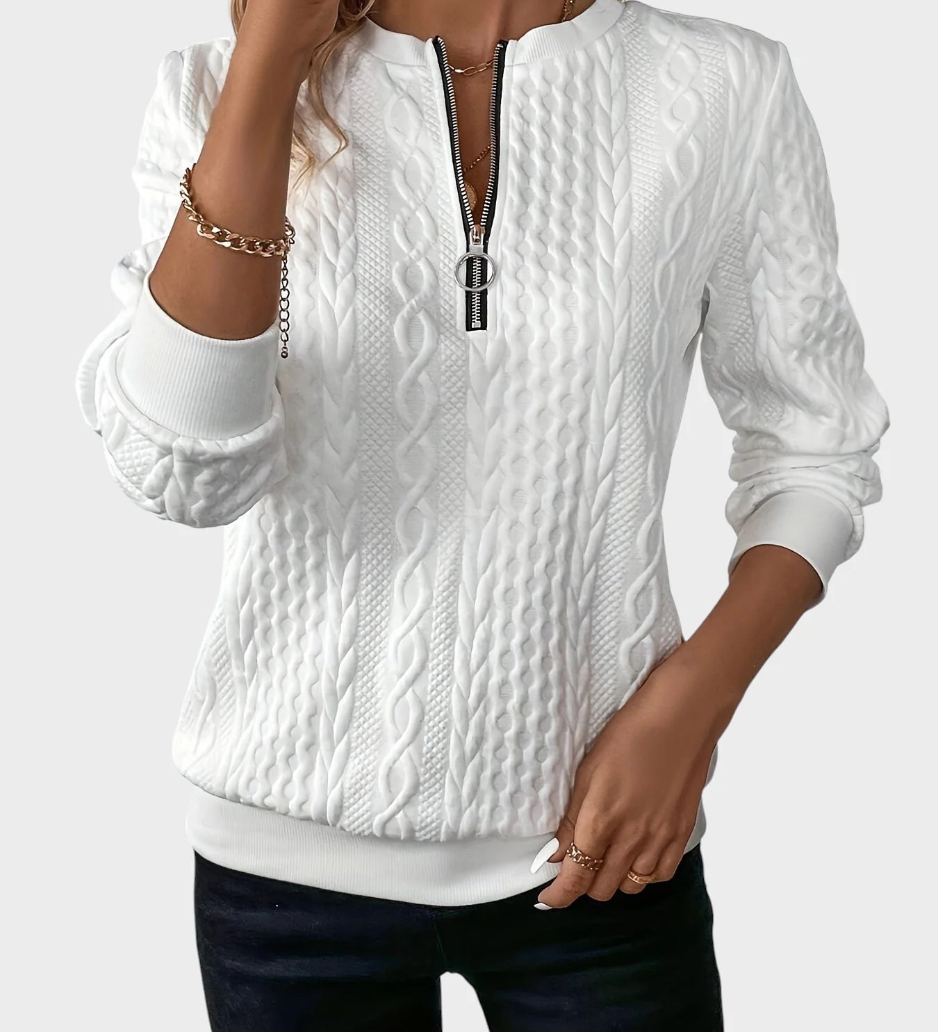 Ivana - Ženski pulover z zadrgo in pletenjem 