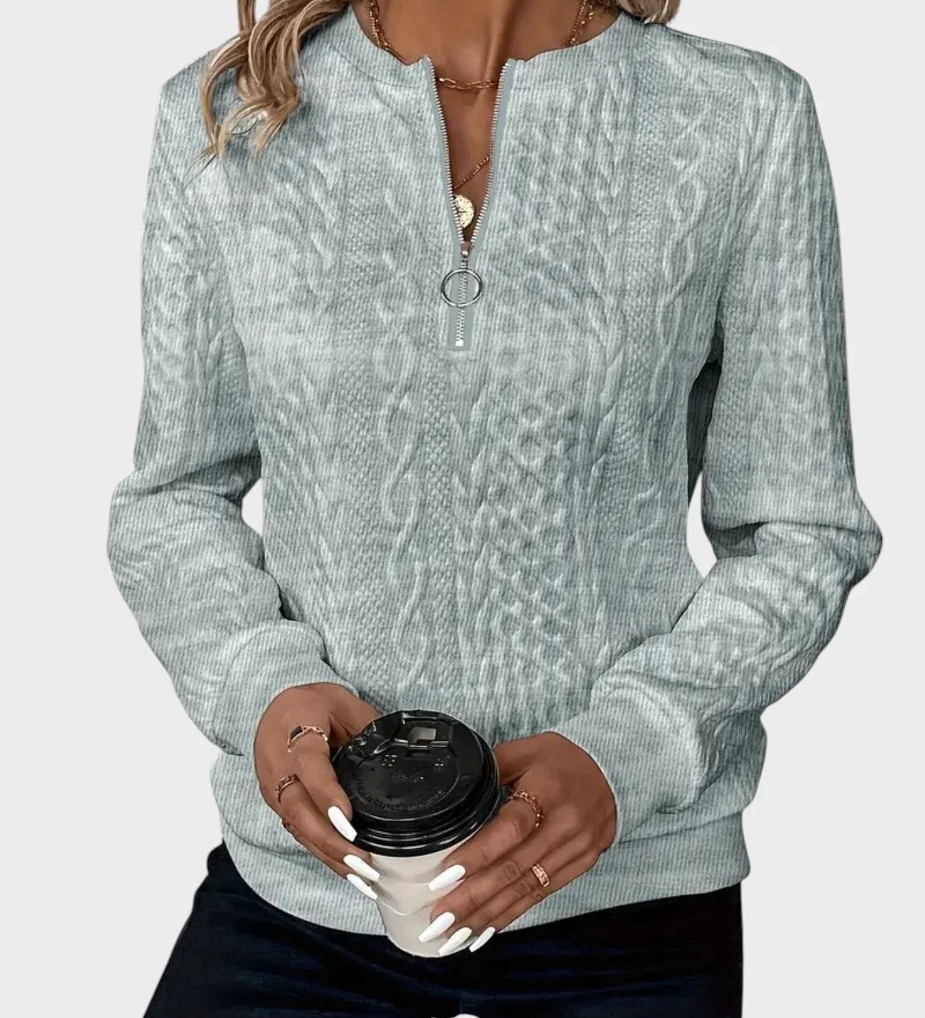 Ivana - Ženski pulover z zadrgo in pletenjem 