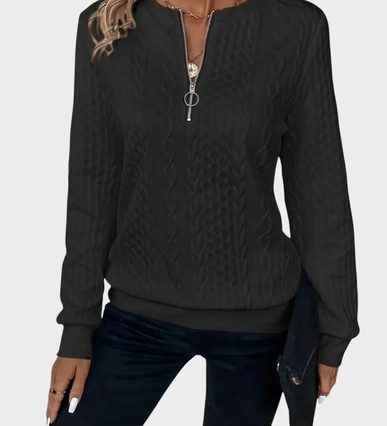 Ivana - Ženski pulover z zadrgo in pletenjem 