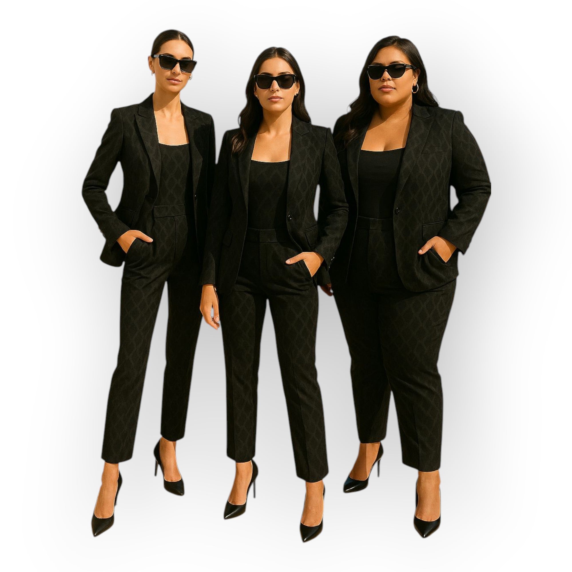 Elegantna kombinacija jakne in hlač v minimalističnem slogu.