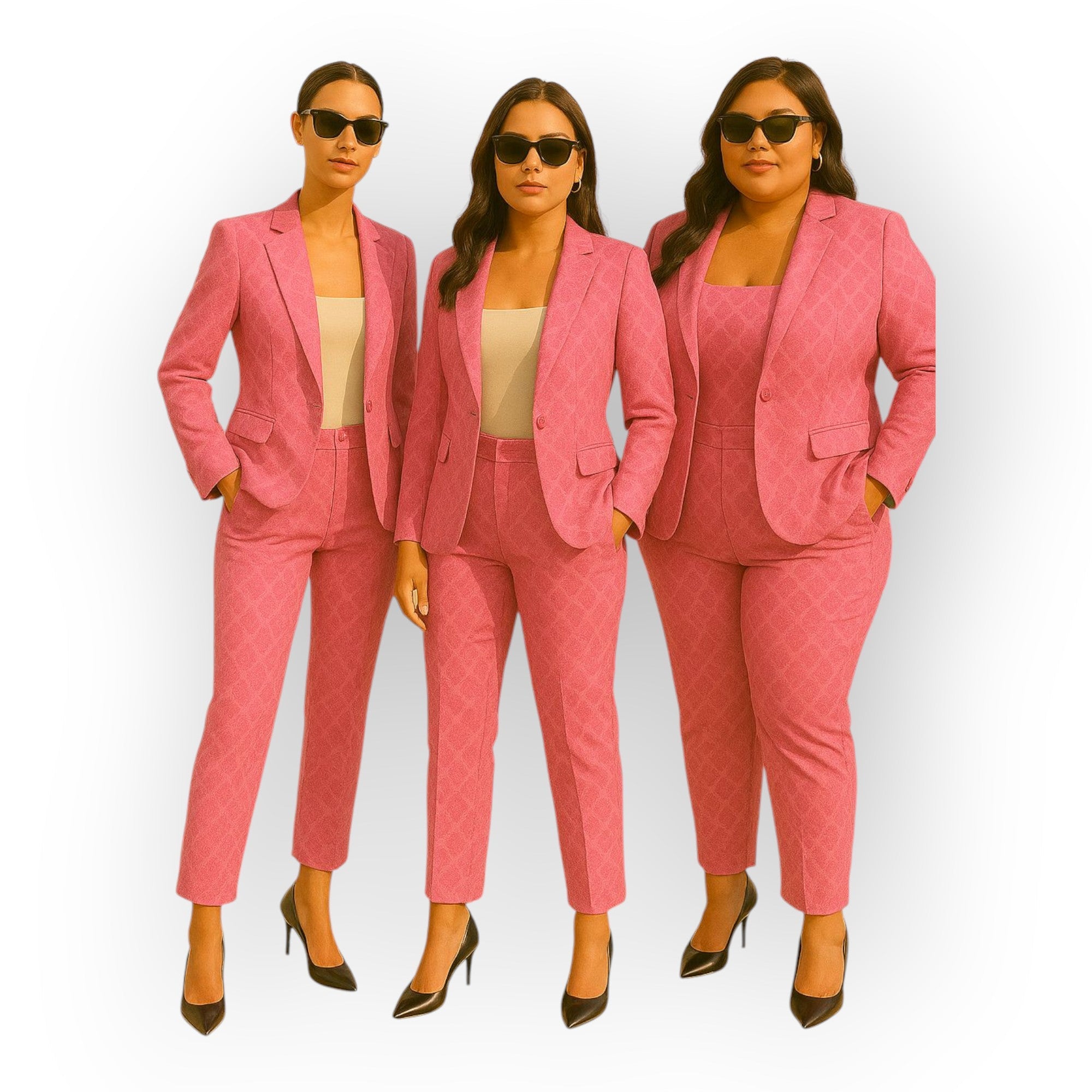 Elegantna kombinacija jakne in hlač v minimalističnem slogu.