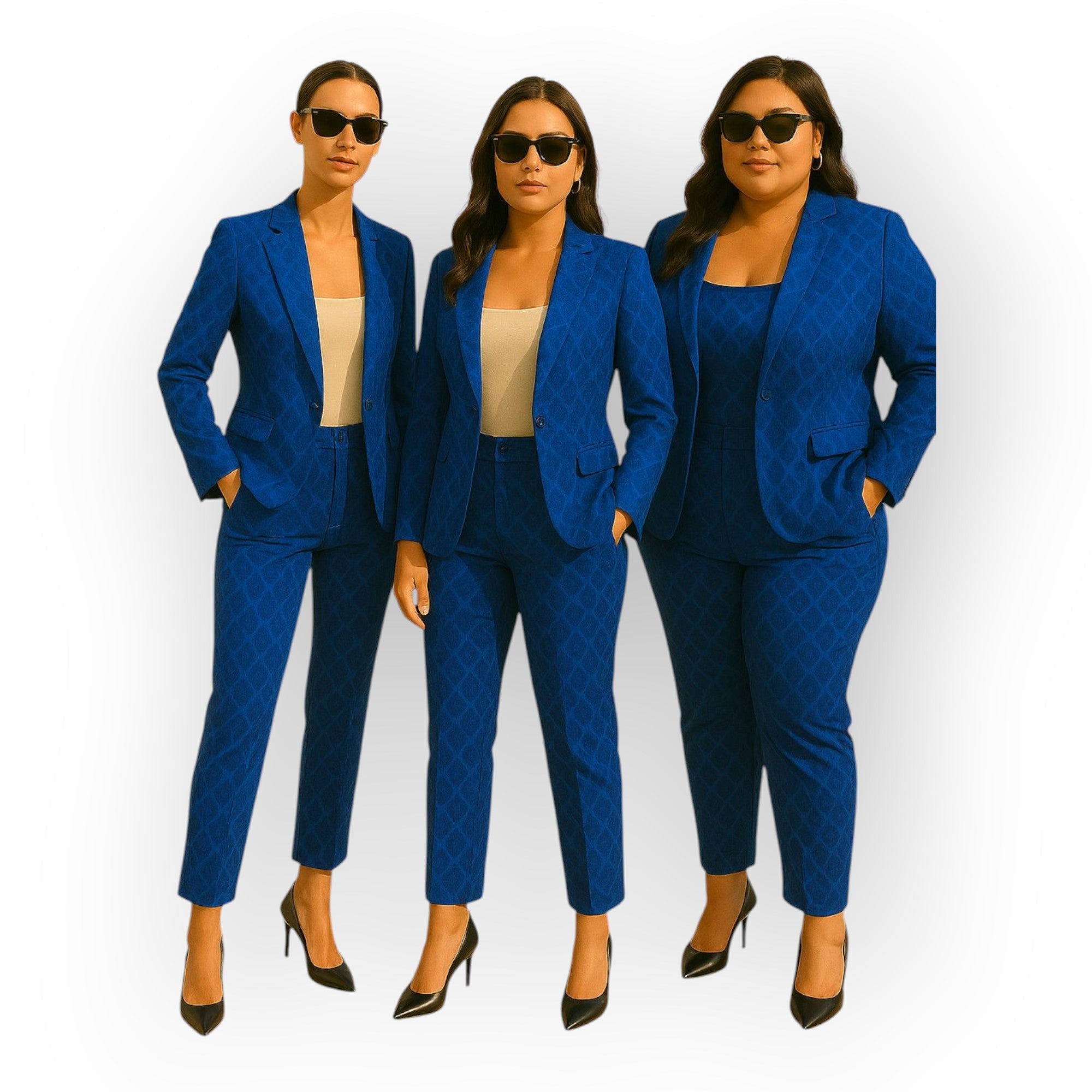 Elegantna kombinacija jakne in hlač v minimalističnem slogu.