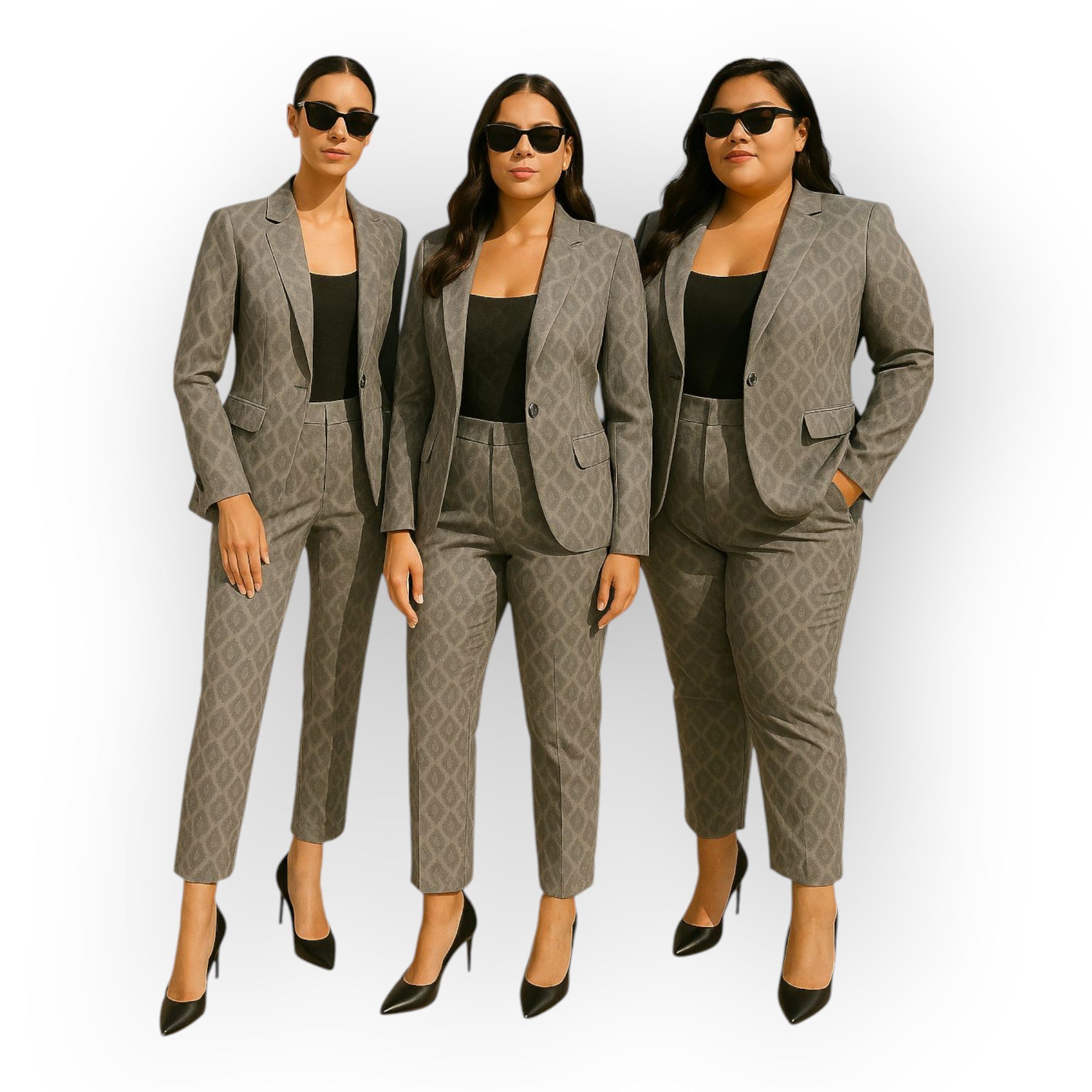 Elegantna kombinacija jakne in hlač v minimalističnem slogu.