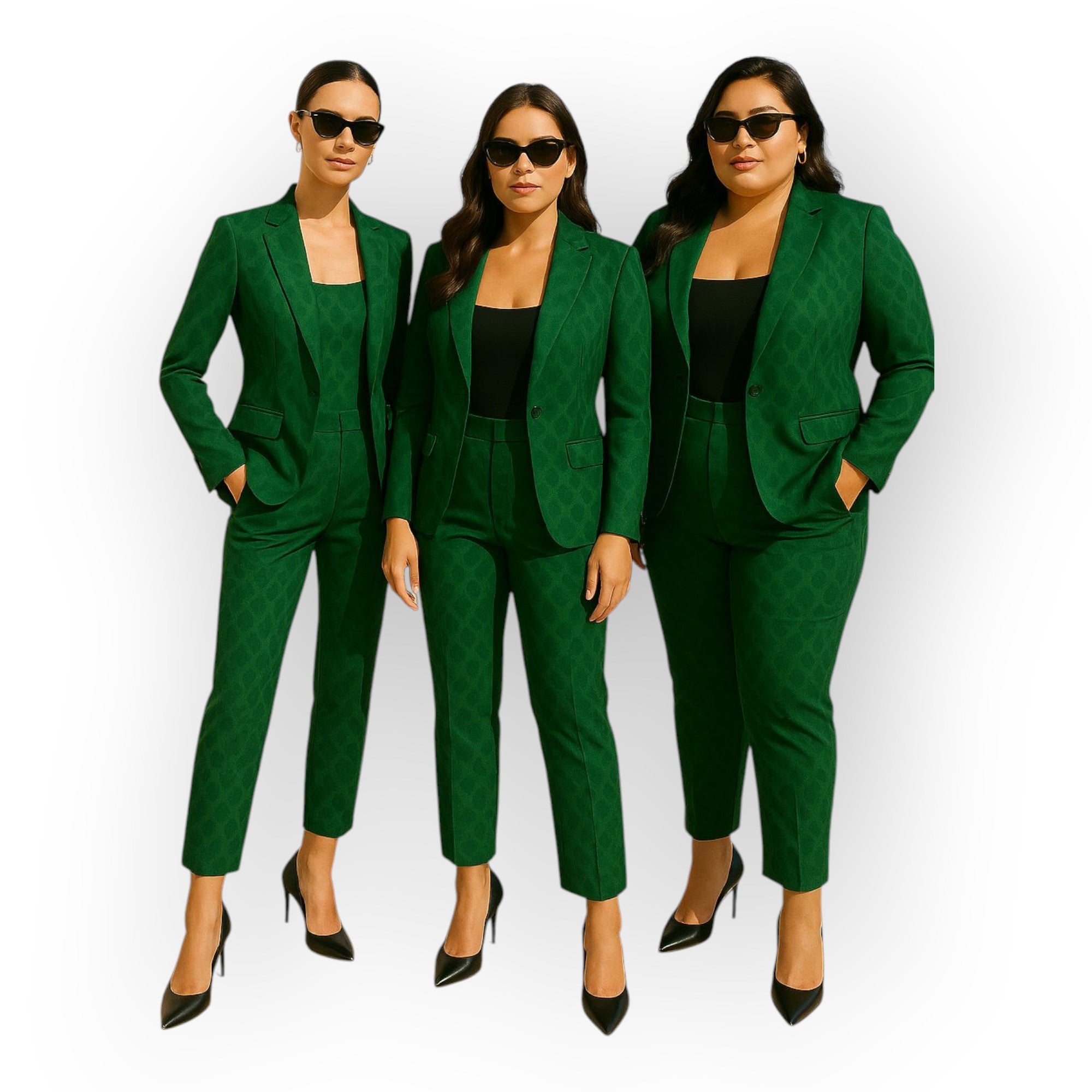 Elegantna kombinacija jakne in hlač v minimalističnem slogu.