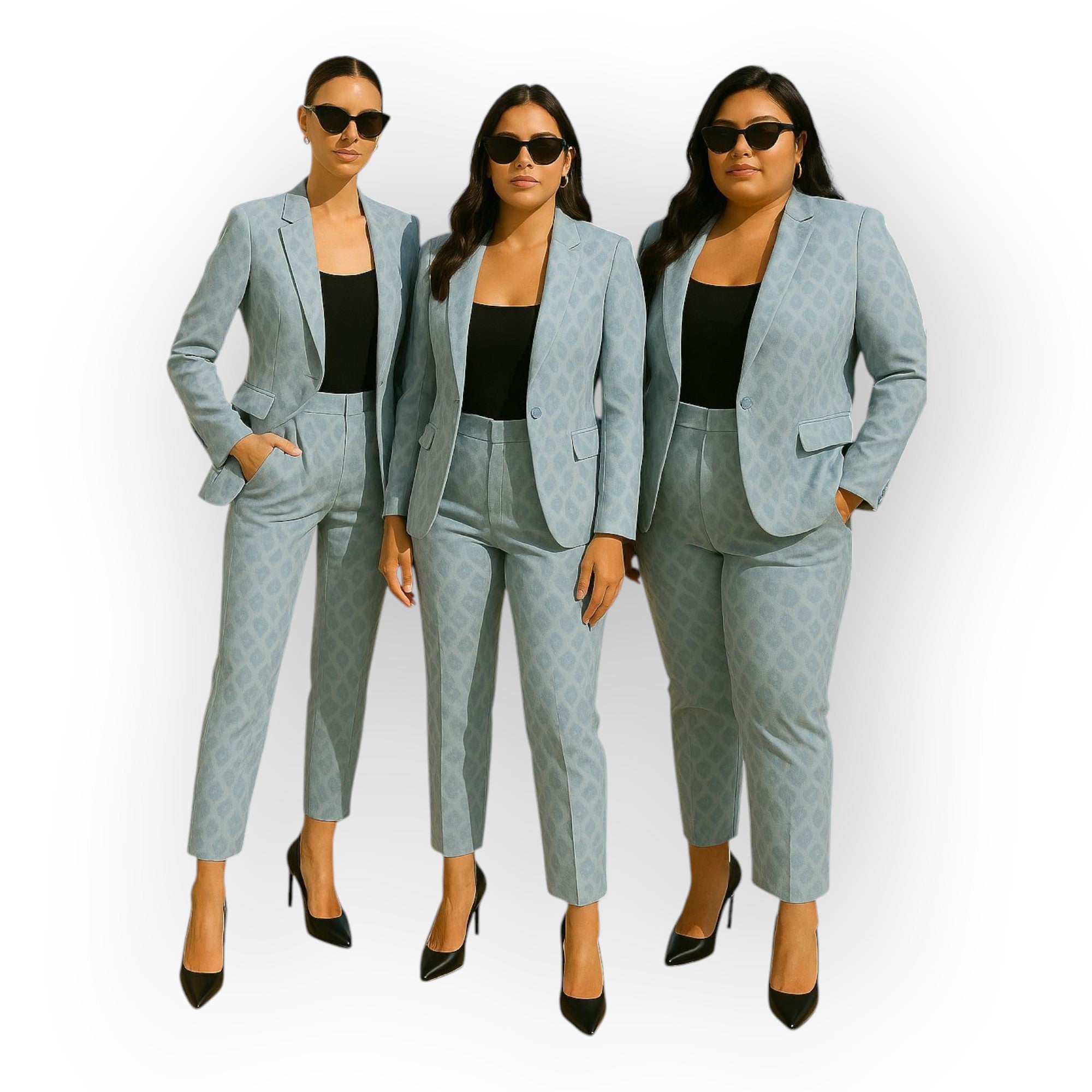 Elegantna kombinacija jakne in hlač v minimalističnem slogu.