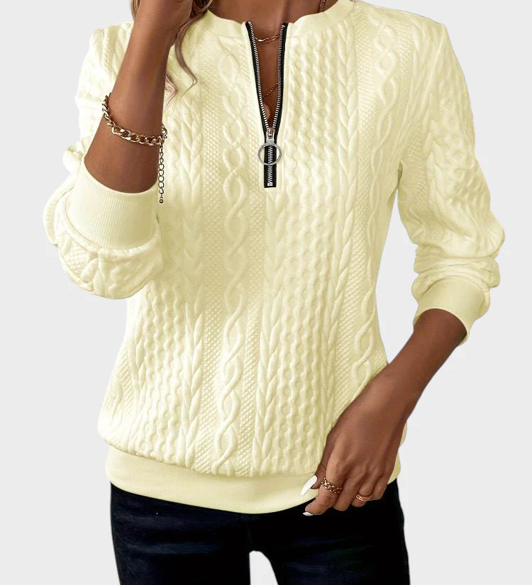 Ivana - Ženski pulover z zadrgo in pletenjem 