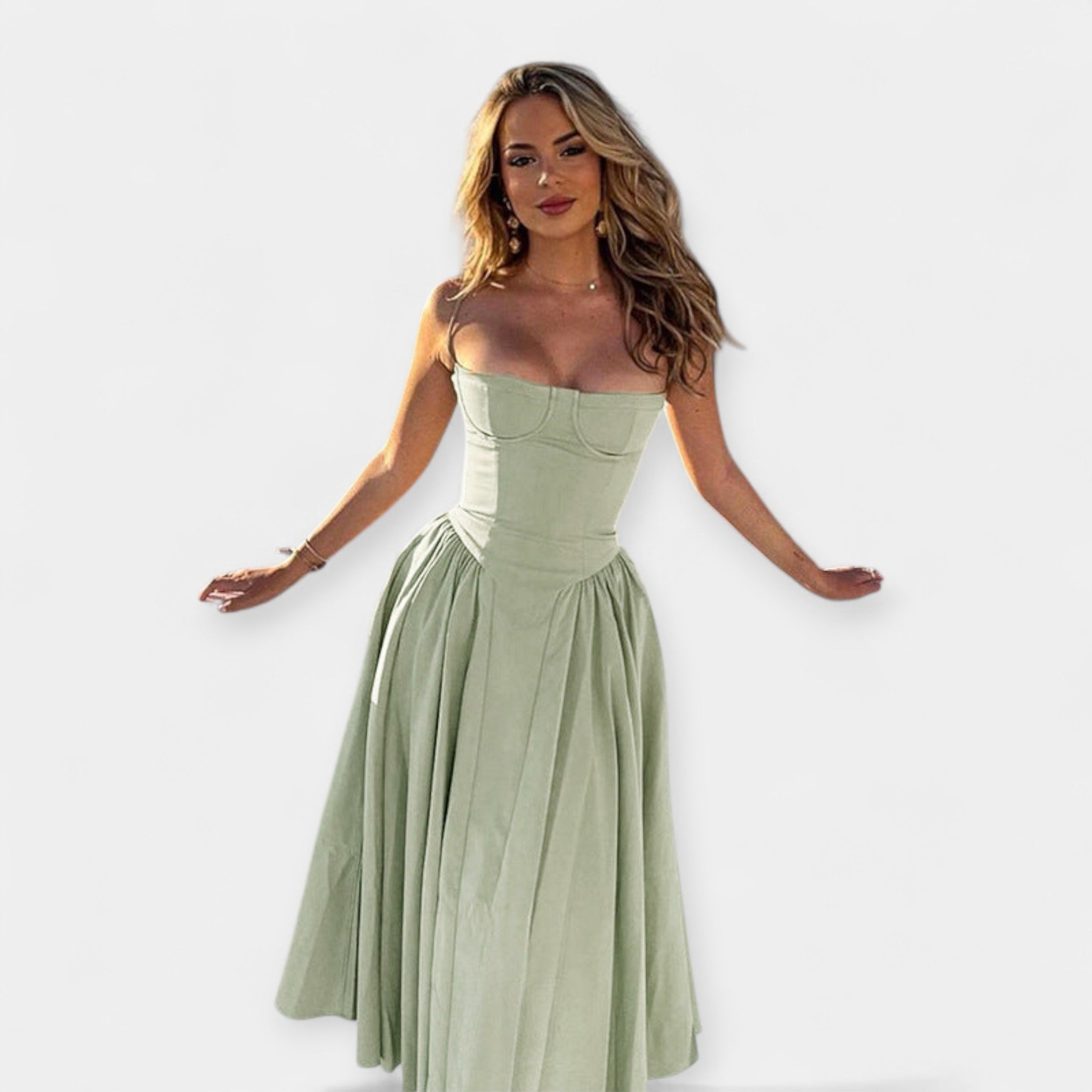 Retro midi obleka s tankimi naramnicami