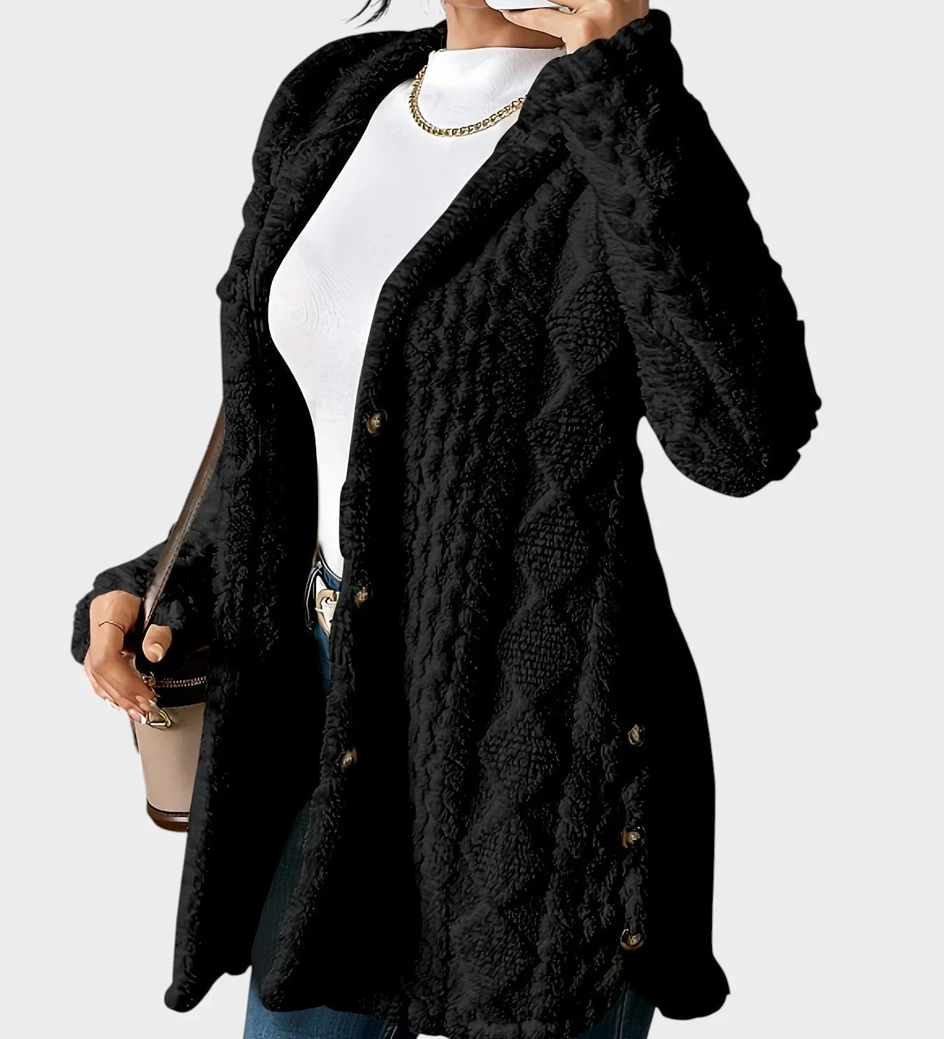 Vesna - Plišast kardigan s kapuco