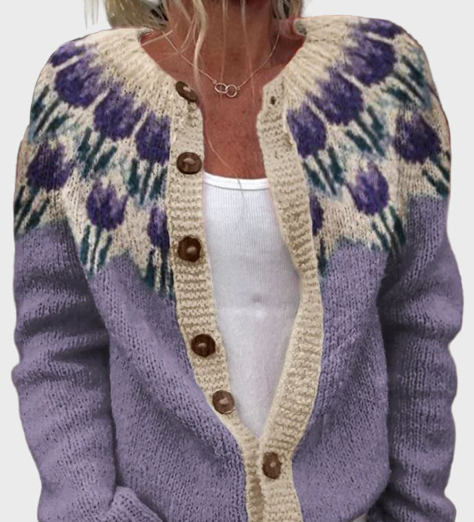 Cvetlični – Pleteni jopič z rožastim motivom