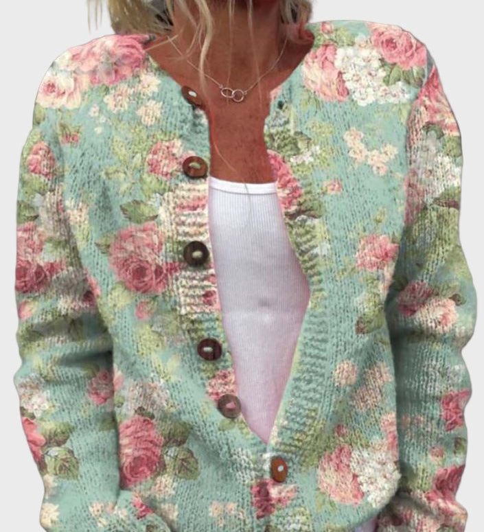 Elegantno pleteno jopsko s cvetličnim vzorcem