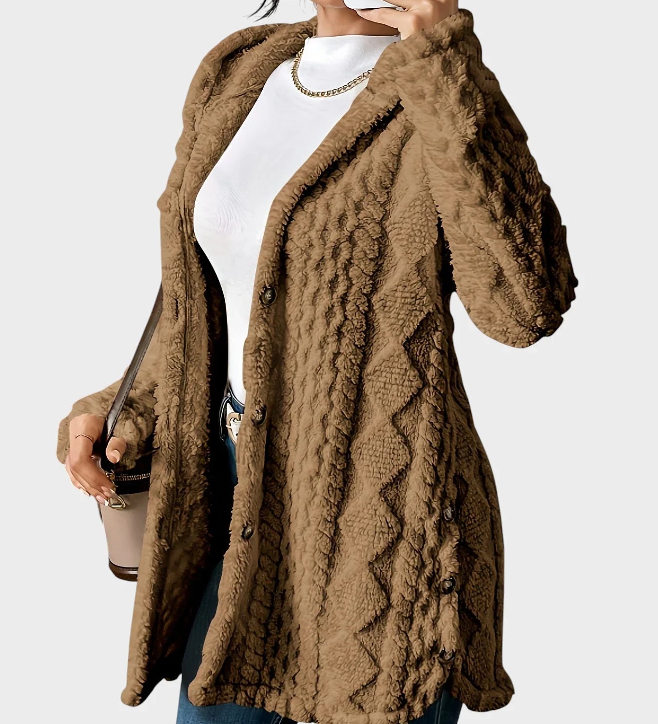 Vesna - Plišast kardigan s kapuco