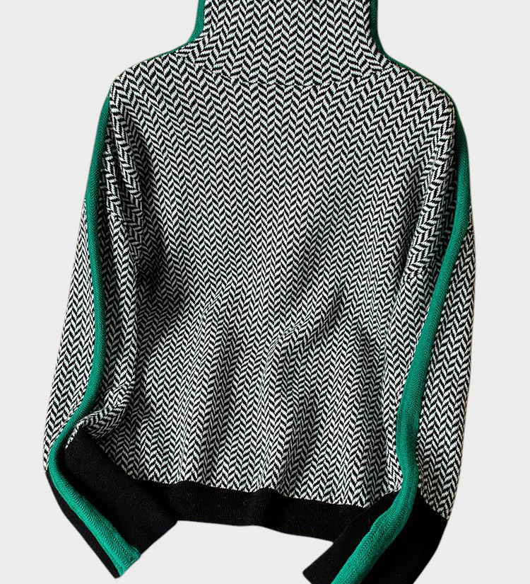 Lea - Pulover z visokim ovratnikom in izrazitimi kontrastnimi črtami