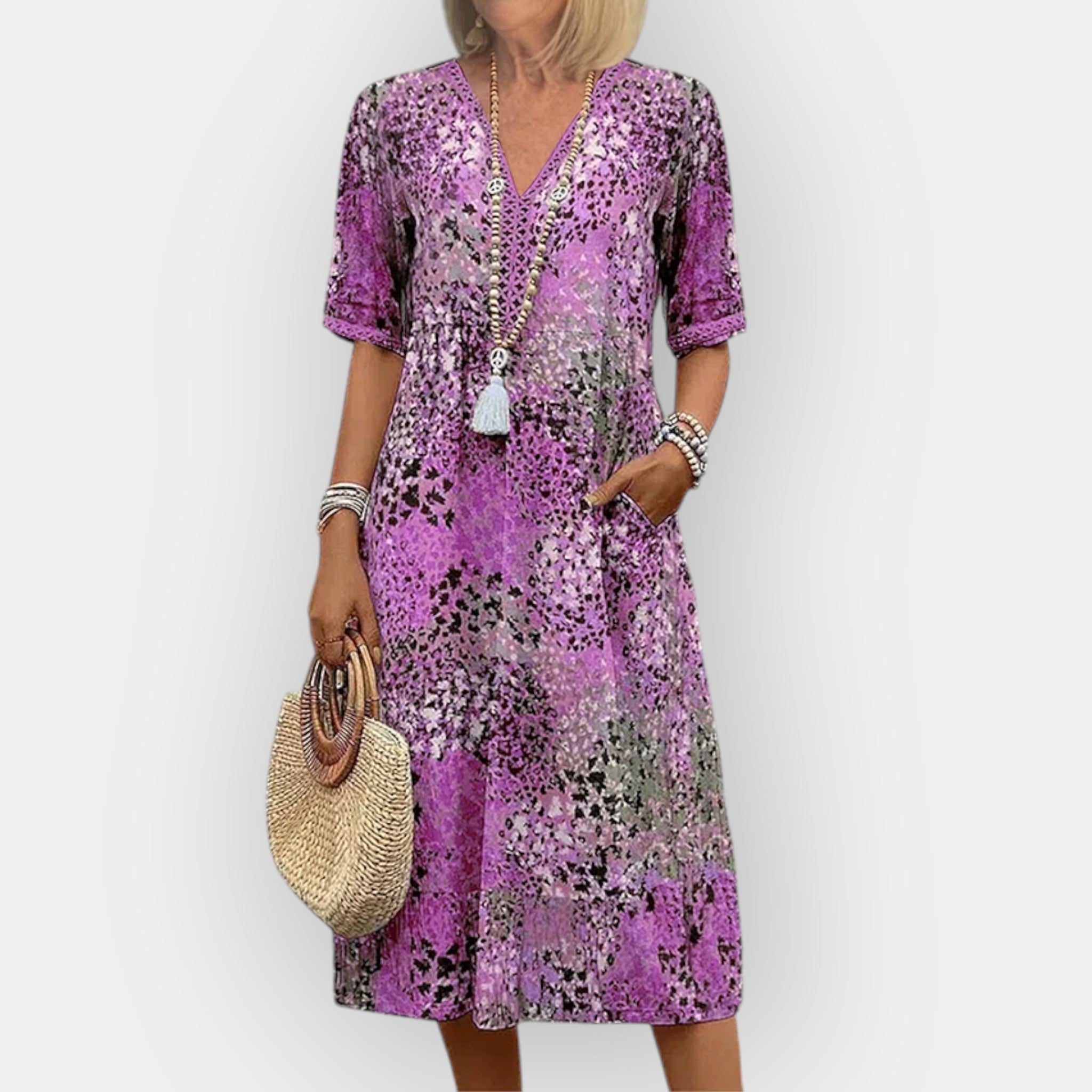 Floralna midi obleka s stilom