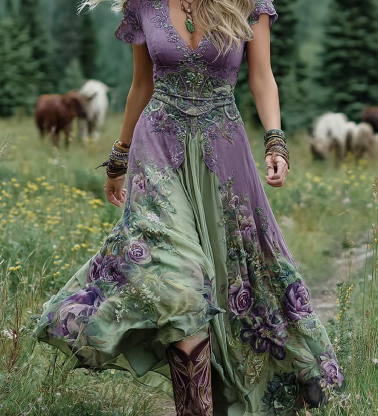 Marcina - Elegantna maksi obleka s cvetličnimi odtenki