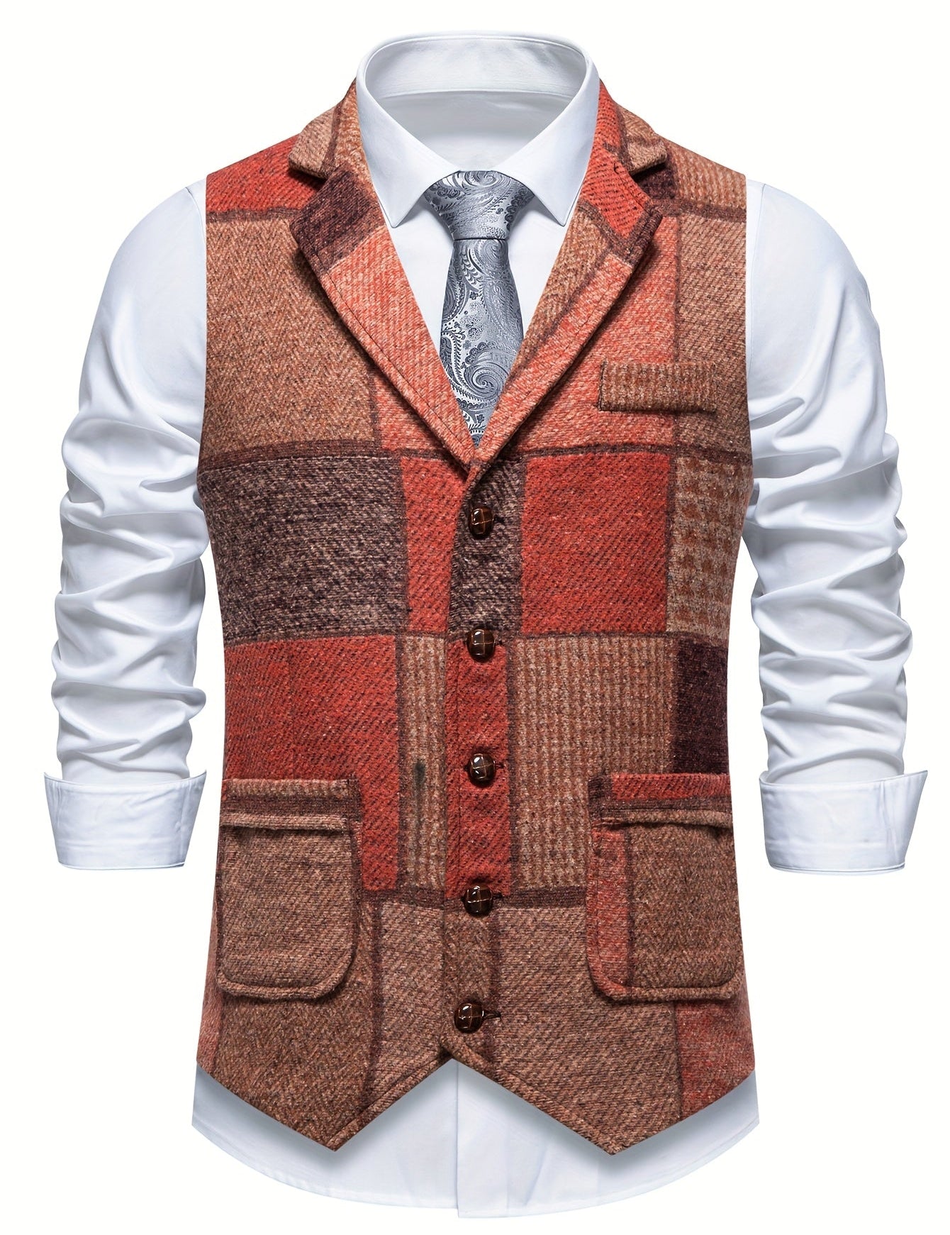 Leo | Patchwork prsluk od tvida s uzorkom riblje kosti